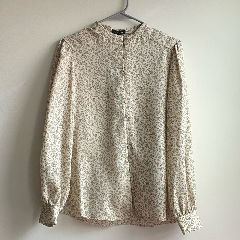 Plione long balloon sleeves dressy career blouse w buttons